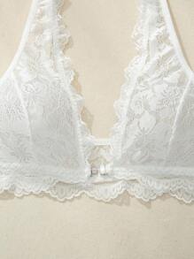 Elorette 女士纯色蕾丝前扣性感文胸和内裤内衣套装 - 白色 - 查看 2