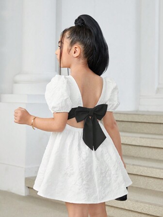 Firerie Kids Firerie Kids Robe décontractée pour jeune fille avec bloc de couleurs tissée, sans manches, avec nœud décoratif