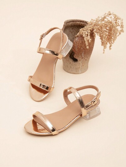 Sandalias de tacón alto con tira y tacón transparente y claro de moda para niñas, de verano