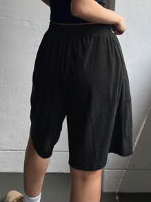 DAZY 女式宽松时尚纯色灯芯绒短裤 - 黑色 - 查看 2