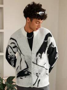 Manfinity EMRG Chaqueta tipo cardigan casual de uso diario con cremallera para hombres
