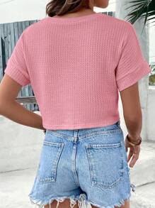SHEIN VCAY Áo thun tay cánh dơi trơn mùa xuân - Hồng - Xem 2