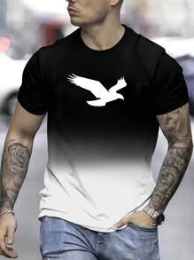 Camiseta de manga corta con cuello redondo y estampado digital degradado para hombres, de verano