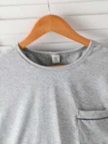 2pcs/Set Teen Boy Simple Solid Gray Relaxed Fit Long Sleeve Top And Pants Pajama Set - Grey - View 3