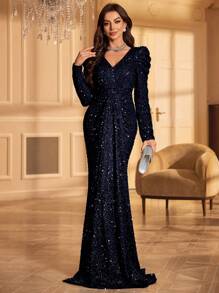 UNITHORSE 女式闪亮羊腿袖正式派对礼服（重型版）婚礼宾客礼服晚礼服、新娘礼服、生日服装、毕业礼服、长袍