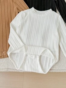 SHEIN LMoss Kids 3 Stücke Set für Neugeborene, Jungen/Mädchen, einfarbig schwarz/weiß/khaki, langärmeliger Strick-Romper, weich und bequem, passend zur Freizeitkleidung für zu Hause, Ausflüge und zum Schichten