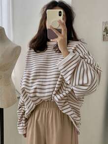 DAZY Sudadera holgada de rayas para mujer, blusas de manga larga, ropa de otoño