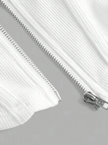 SHEIN MOD Große Größen Weiß Kapuzen Weitgurt Taille formende Reißverschluss Fischgräten Sweatshirt - Weiss - Übersicht 3