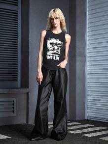 Manfinity UZERO Men's Knitted Printed Casual Short Tank Top With Street Style, Summer Halloween