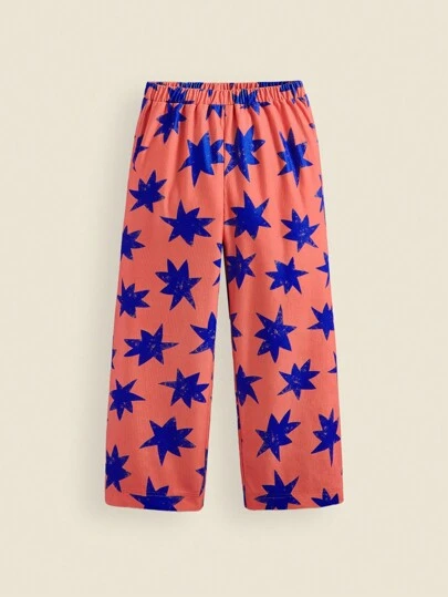 SHEIN Tween Girls' Casual Star Print Corduroy Fabric Pants, Autumn/Winter