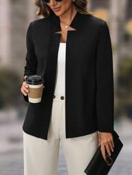 EMERY ROSE Women's Black Long-Sleeve Fitted Blazer Fall Women Clothes