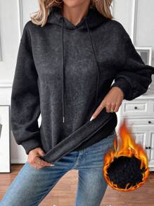 SHEIN LUNE Women Casual Snowflake Printed Hoodie Sweatshirt