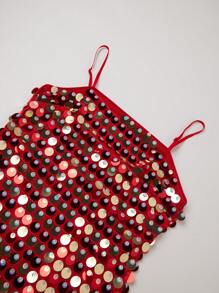 Anewsta 1pc Beaded Long Bodycon Dress With Side Slit, Red For New Year Clothes Maxi Women Outfit - Red - View 10