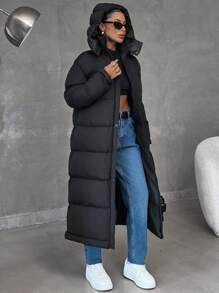 EURMUSE Plus Size Women's Warm Plus Size 2in1 Waterproof Hooded Long Winter Coat - Black - View 4