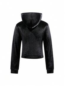 Teen Girl's Cross Print Hooded Casual Long Sleeve Jacket, Autumn/Winter Fall - Black - View 2