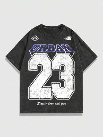 Street Life Men's Stir-Fried Snow Logo Slogan Printed Short Sleeve T-Shirt, Suitable For Daily Wear In Spring And Summer