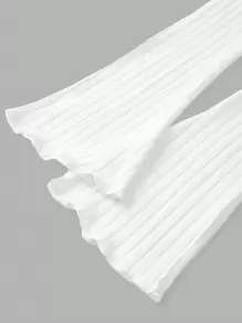 SHEIN MOD Women's White Plush T-Shirt With Flare Sleeves And Outer Seam Stitching, Fall And Winter Old Money Style Back To School Clothes Fall Tops Women T Shirt Fall Clothes