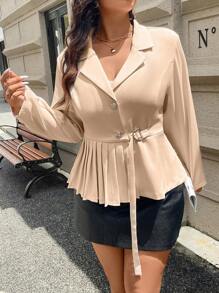 SHEIN Unity Blazer feminino liso minimalista franzido de manga comprida plus size