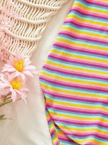SHEIN VCAY Vacation Knitted Colorful Striped Open Shoulder Women's Dress - Multicolor - View 5