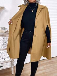 Plus Size Women's Solid Color Minimalist Everyday Cape Coat