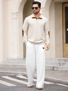 Mainfolk Men's Knitted Slim Fit Casual Long Waist Relaxed Straight Sweatpants, Suitable For Autumn - White - View 7