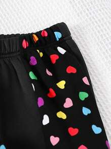 2 件 Tween 女童彩色心形印花圆领长袖上衣和裤子套装 - 黑色 - 查看 3