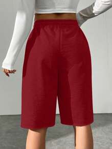 SHEIN EZwear Women Solid Color Elastic Waist Pocket Casual Shorts