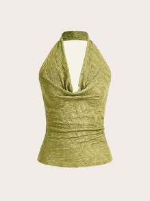 SHEIN Essnce Áo ba lỗ màu trơn có dây hở lưng dành cho nữ - Màu xanh chanh - Xem 1