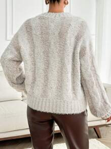 EURMUSE Lässiger Oversize Cozy Pullover aus Mohair-Kabel-Strickware mit Melange-Garn