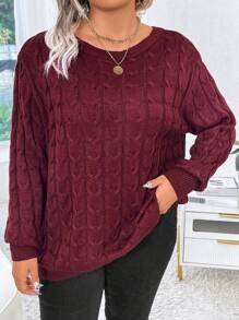 Calvaya Plus Size Women's Solid Color Simple Everyday Pullover Sweater With Back Ribbon Tie