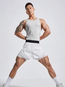 Manfinity Fitness 男友风男士纯色简约夏季运动 T 恤背心学校 - 淺灰色 - 查看 6