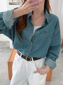 DAZY Women's Single-Breasted Casual Daily Long Sleeve Denim Shirt,Jeans Jacket,Fall Women Clothes