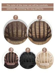 TOPSHE帶瀏海30英吋棕色卷曲假髮，時尚美麗的女士波浪型合成假髮，適用於女孩日常及派對使用，耐高溫長卷發型 - 亞麻金 - 查看 12