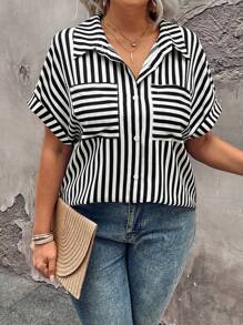 Blusa informal a rayas para mujer de talla grande - Multicolor - Ver 1