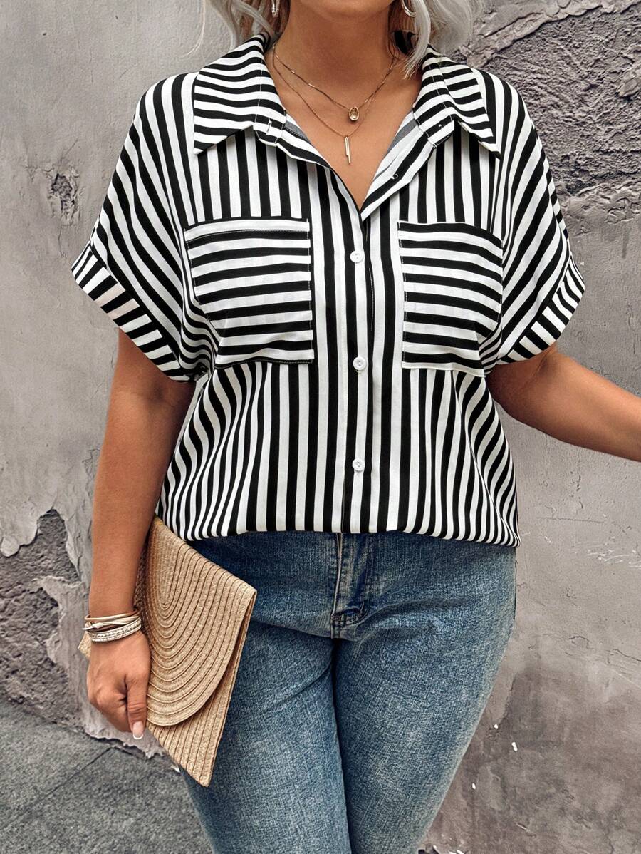 Blusa informal a rayas para mujer de talla grande - Multicolor - Ver 1
