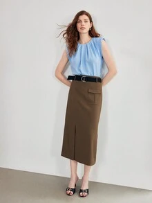 MOTF STUDIO ÁO KIỂU NỮ MÙA HÈ MÀU TRƠN CỔ TRÒN TAY NGẮN NHÚN NHÚN - Màu xanh lam - Xem 6