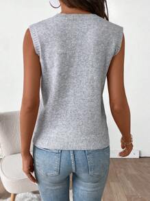 SHEIN LUNE Pull sans manche à col ras-du-cou avec décor floral 3D - Gris - Voir 2