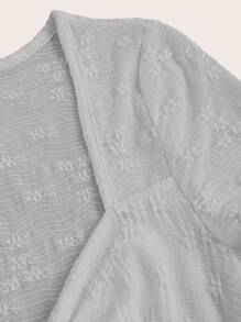 SHEIN Unity Áo thun lưới viền vải xếp nếp có cổ ngắn tay dành cho nữ, trang phục thường ngày - Xám - Xem 4