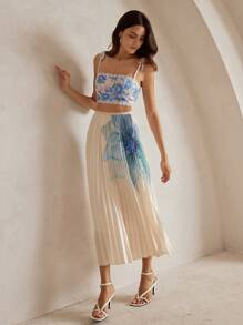 Anewsta 女士优雅浪漫蓝色蕾丝边修身吊带背心 - 藍色 - 查看 5