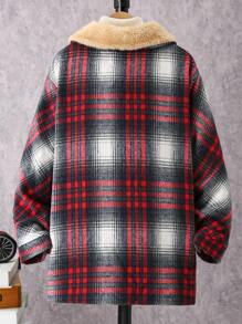 SHEIN Tween Boys Plaid Print Plush Woolen Jacket