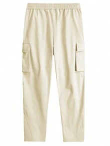 Manfinity LEGND Men's Relaxed Fit Solid Color Drawstring Waist Pocketed Cargo Long Pants - Apricot - View 2