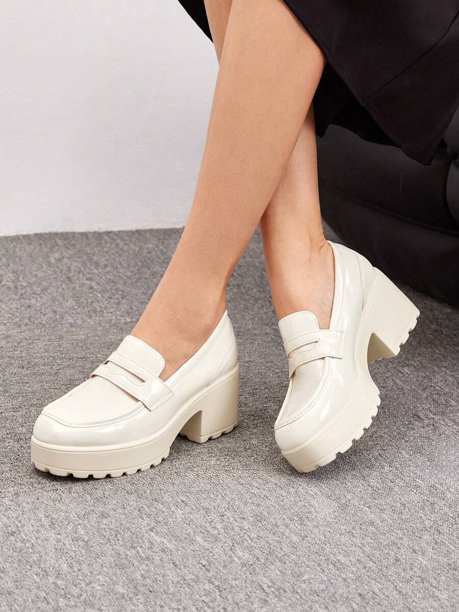 CUCCOO BIZCHIC Zapatos de mujer de suela gruesa minimalistas blancos PU tipo mocasín con cuña, para vacaciones de verano, en de verano, elegantes básicos, casuales de negocios, y sofisticados de negocios