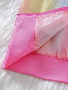 SHEIN Jaqueta metalizada brilhante colorida para meninas, jaqueta casual de beisebol rosa para meninas, primavera e outono - Rosa chiclete - Visão 3