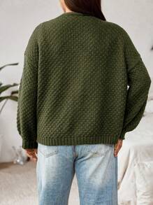 Flirla 大码女式彩色 3D 花卉图案开衫毛衣，冬季 - 綠色 - 查看 2