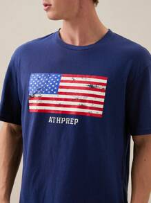 Manfinity NXTstreet Men's Loose Fit Short Sleeve Usa T-Shirt Featuring American Flag Print, Round Neckline, Perfect For Summer,Back To School - Royal Blue - View 2