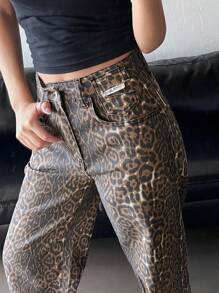 DAZY Fashionable Leopard Print Straight-Leg Jeans - Brown - View 8