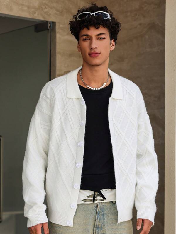 Manfinity Hypemode Männer Frühling/Herbst Lässig Cardigan mit Diamant Karo und einfarbiger Musterung