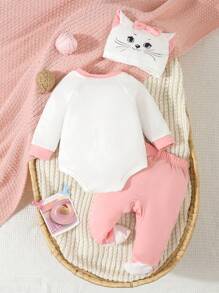 SHEIN Bộ đồ ngủ thường ngày tối giản 2 món cho bé gái gồm quần dài và chân - Hồng - Xem 2
