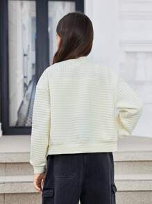 Tween Girls Loose Fit Casual Fashionable Textured Embroidered Jacket Cardigan - Apricot - View 2