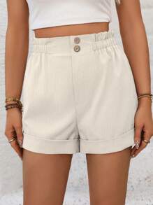 Breezaya Pantalones cortos sencillos y casuales con volantes para mujer - Beis - Ver 3